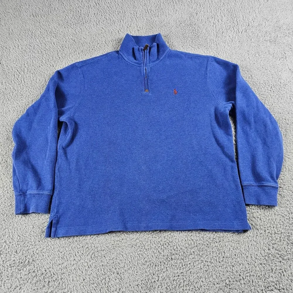 Polo Ralph Lauren Sweater Mens Large Blue 1/4 Zip Pullover Casual Golf Preppy